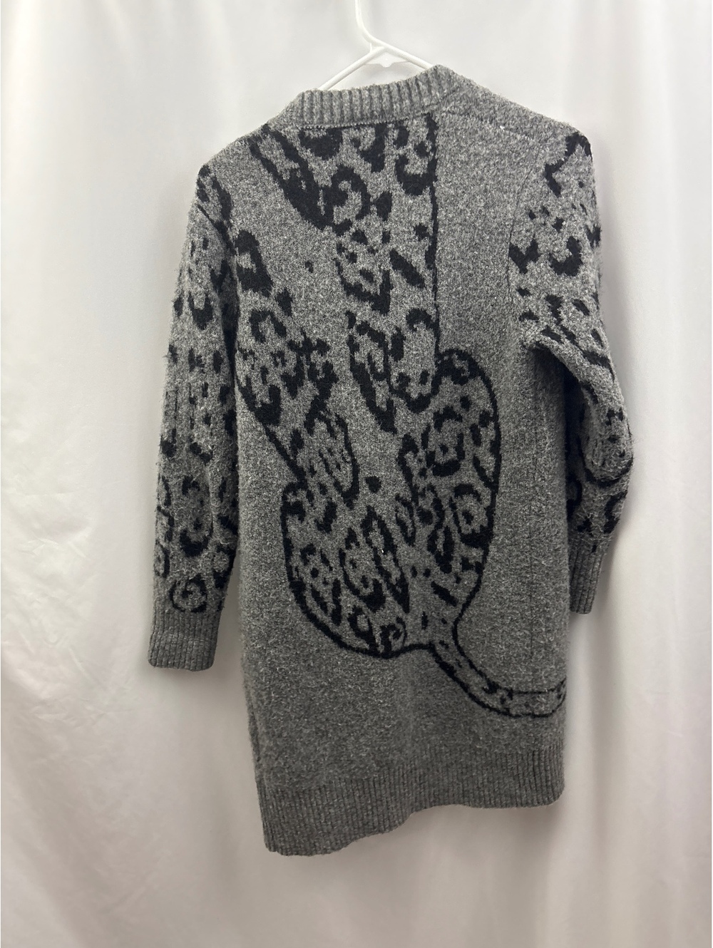 Anthropologie Gray Open Front Cardigan Sweater with Animal Print Detail XS - Picture 6 of 6